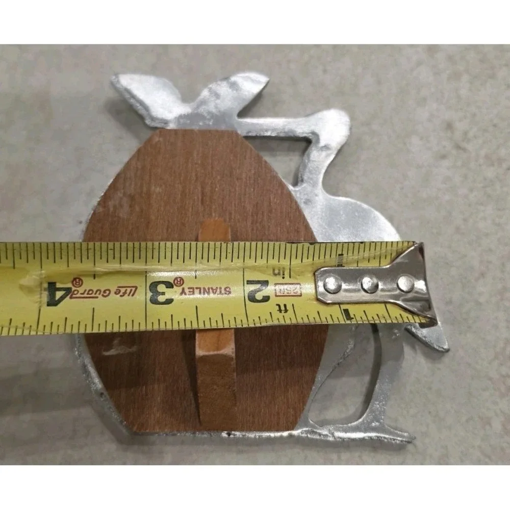 VTG Pewter Stork Baby Picture Frame Nursery Cottagecore Made Mexico Wood Stand